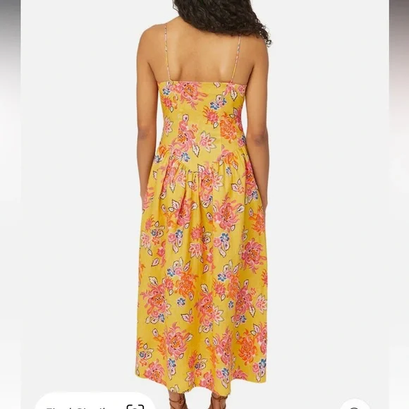 Rhode Sophie Linen Floral Yellow Midi Dress Size 6 - Picture 2 of 2